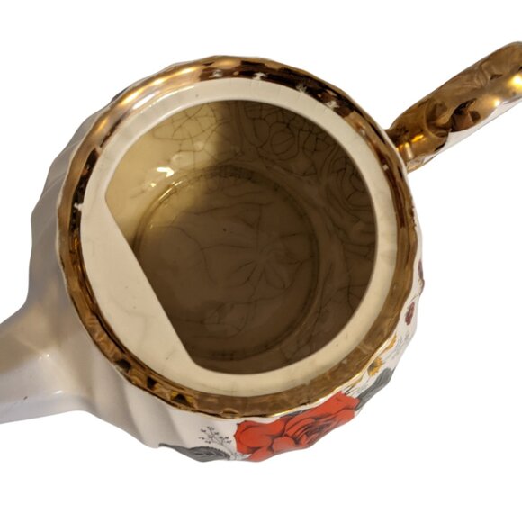 Vintage Sadler England Swirl Teapot White w Red Rose Classic Decor Kitchen - Picture 5 of 10